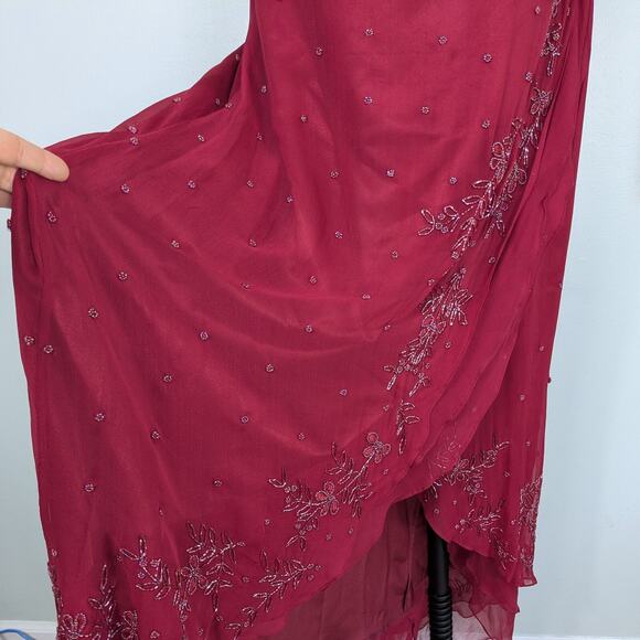Scala Beaded Prom Dress Maxi Gown S Red Pink Silk Y2K Fairy Y2K Modest Gatsby - Picture 8 of 16